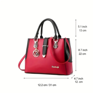 Women’s Colorblock Handbag, Letter Decor Satchel Purse, Faux Leather Crossbody Bag