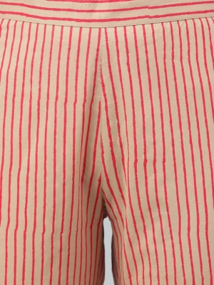 BROWN COTTON FLORAL PRINTED KURTA WITH PANT