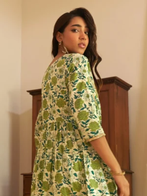 OFF-WHITE COTTON FLORAL PRINTED KURTA WITH PALAZZO