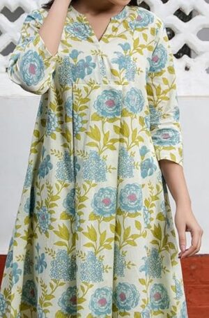 Off White Pure Cotton Floral Printed A-Line Tunic