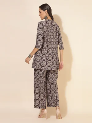 Wine Pure Cotton Ethnic Motifs Printed A-Line Co-Ord Set